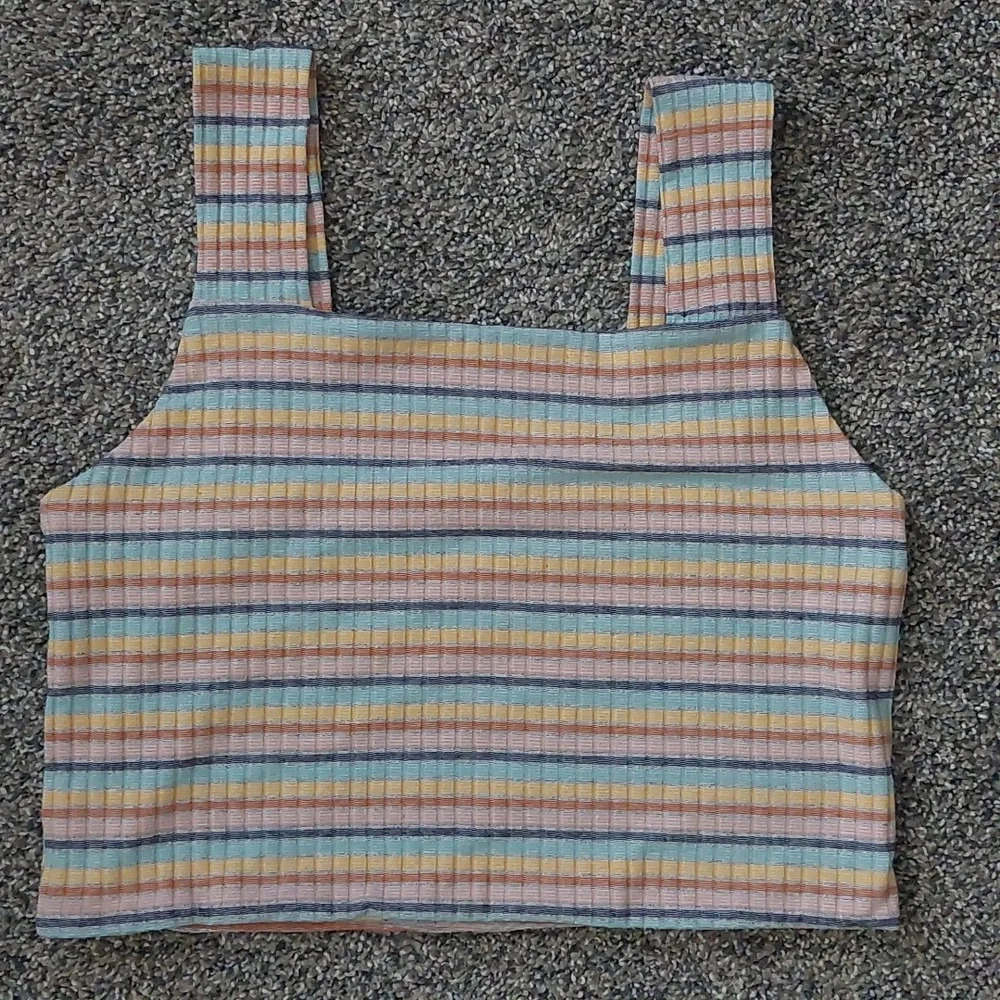 American Eagle Outfitters Square Neck Cropped Striped Tank Top Size L